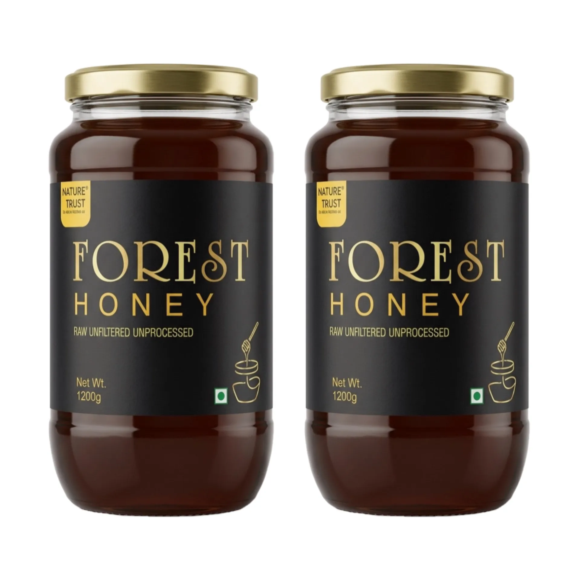 Nature Trust Raw Forest Honey 1.2kg pack of 2, Wild, Unprocessed, Unheated, Non Pasteurized, Original Honey 100% Pure and Natural (1.2 Kg Pack of 2)