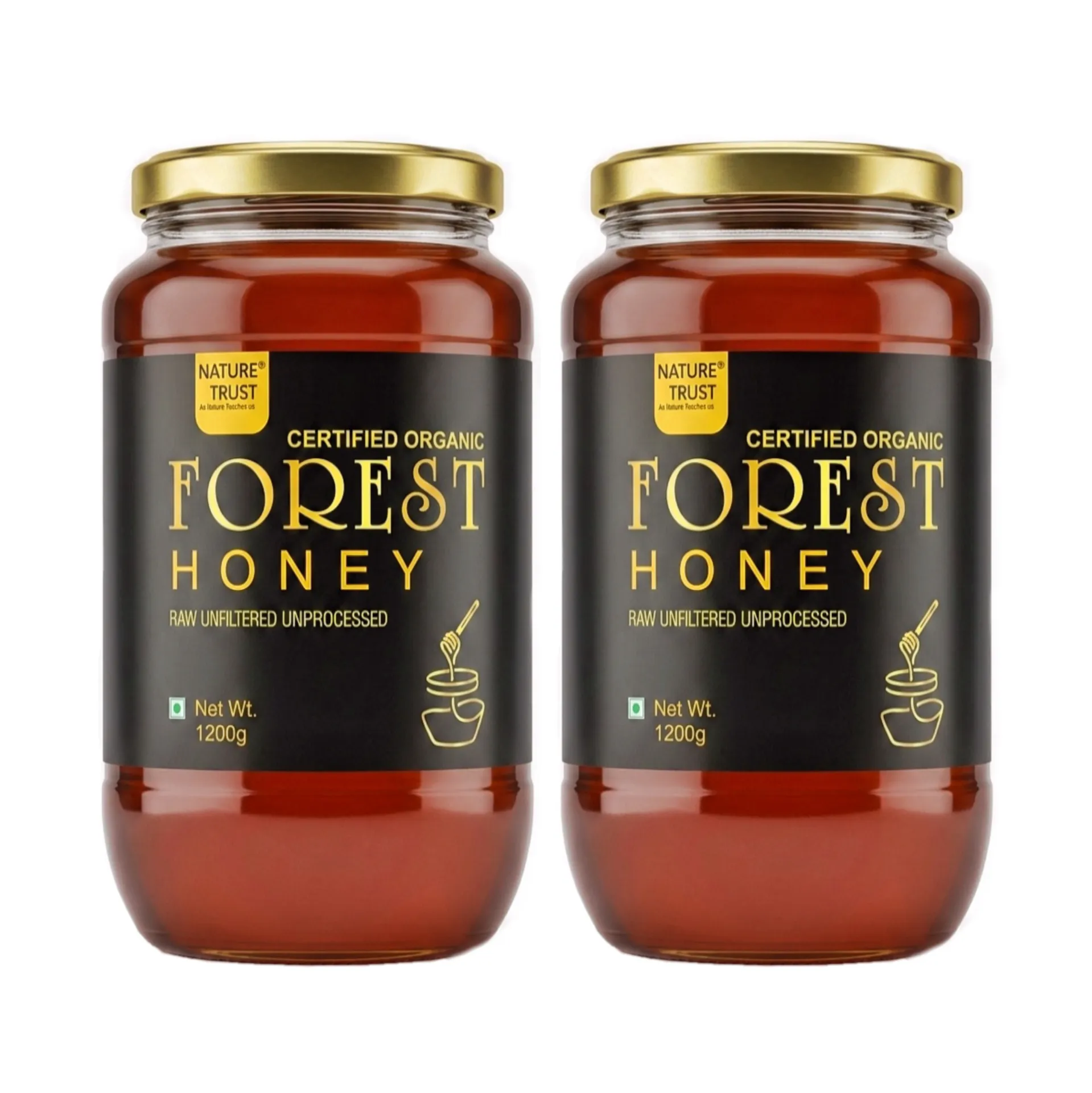 Nature Trust Raw Forest Honey 1.2kg pack of 2, Wild, Unprocessed, Unheated, Non Pasteurized, Original Honey 100% Pure and Natural (1.2 Kg Pack of 2)