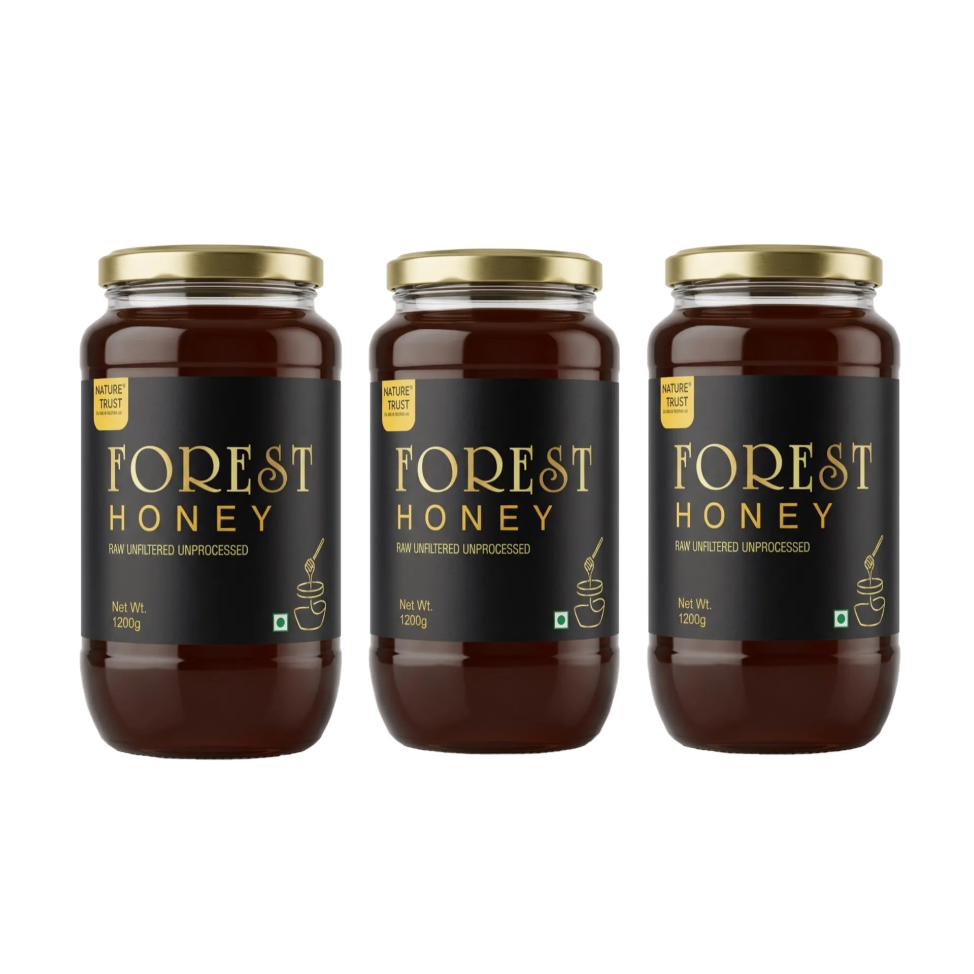 Nature Trust Raw Forest Honey,1200g Pack of 3, Wild, Unprocessed, Unheated, Non Pasteurized, Original Honey 100% Pure and Natural (1.2 Kg Pack of 3)