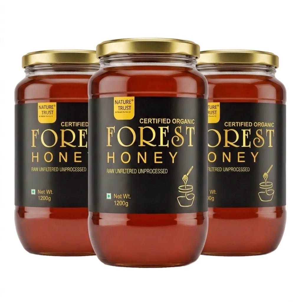 Nature Trust Raw Forest Honey,1200g Pack of 3, Wild, Unprocessed, Unheated, Non Pasteurized, Original Honey 100% Pure and Natural (1.2 Kg Pack of 3)