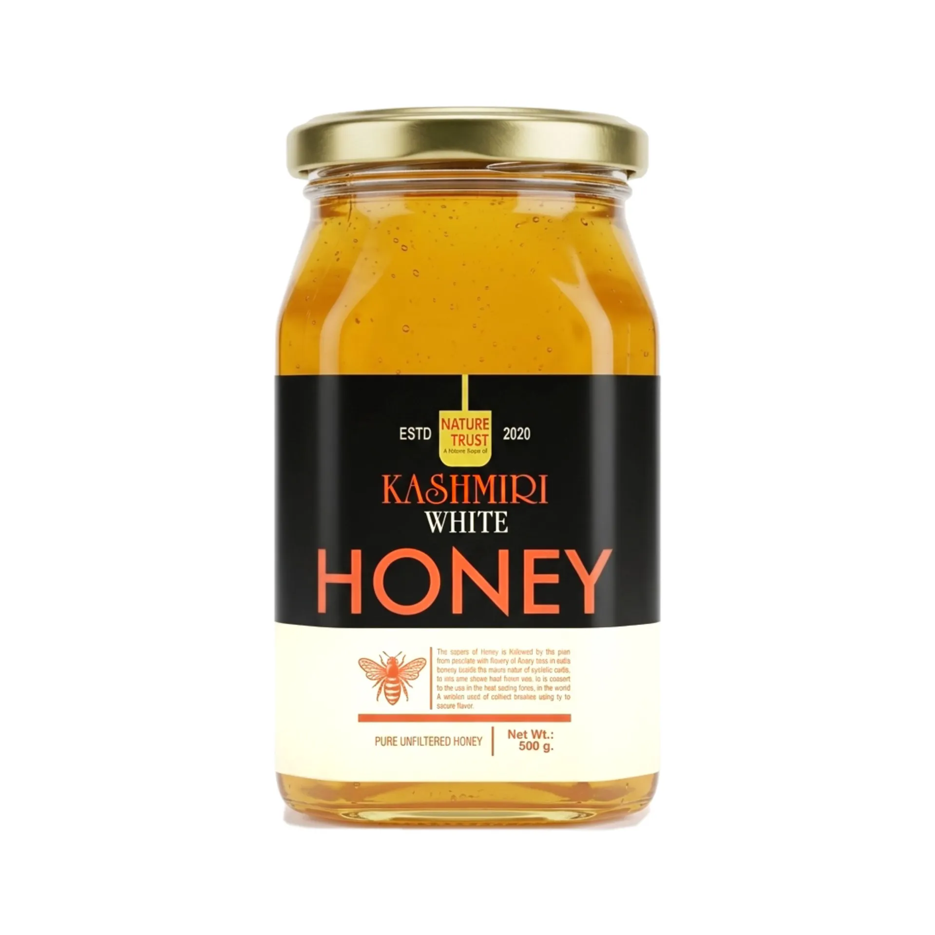 Nature Trust Kashmiri White Acacia 500g White Honey Pure Kashmiri Gold (The Sweet Journey of Himalayan Honey 500g)