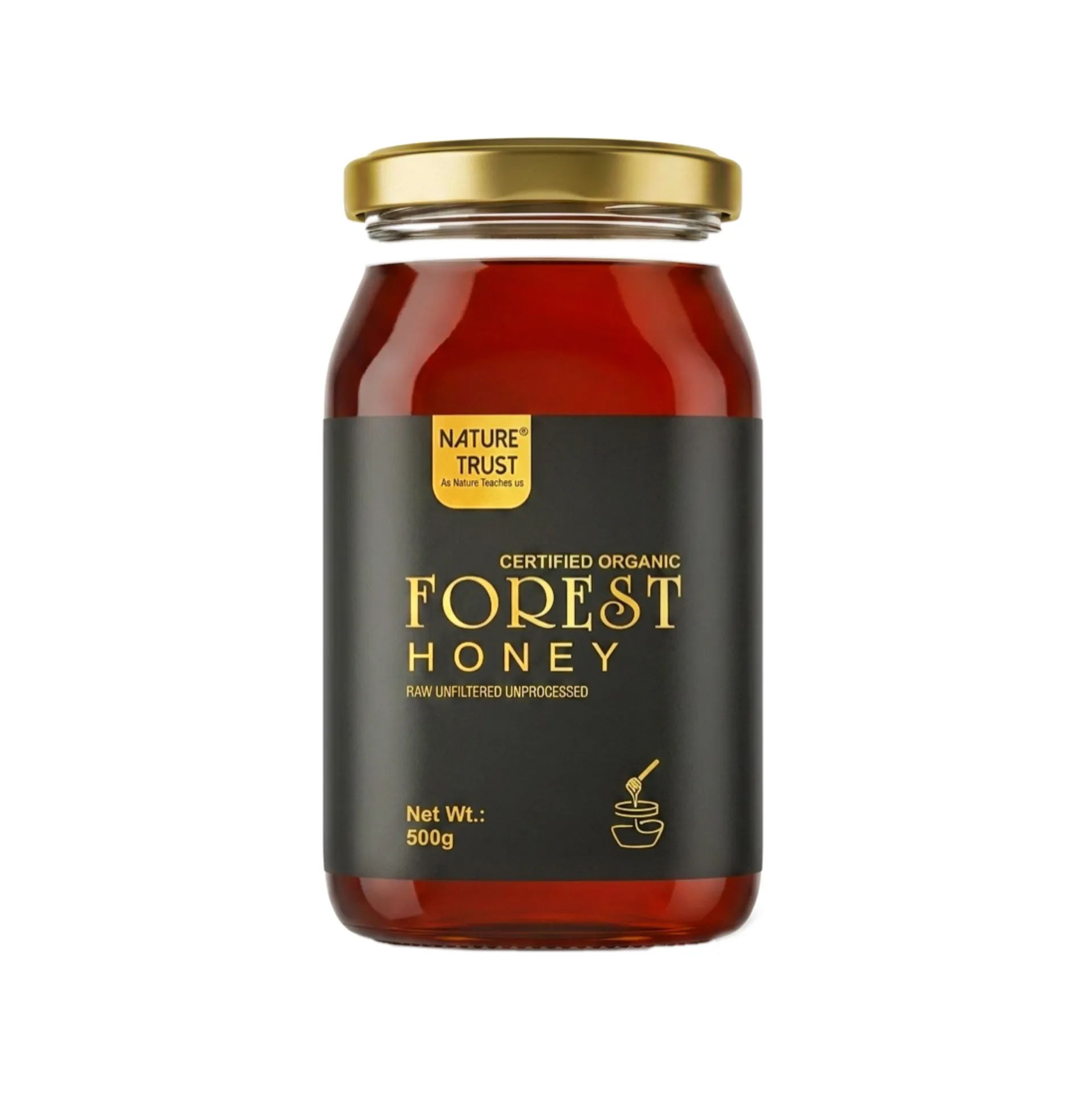 Nature Trust Raw Organic Forest Honey, Wild, Unprocessed, Unheated, Non Pasteurized, Original Honey 100% Pure and Natural, Collected from Deep Forest, 500 Gram